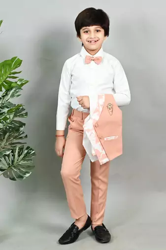 Boys cotton blend marble print 3 piece party suit set - pink