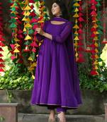 Purple Georgette Gota Lace Work Anarkali suit with Pant & Dupatta  Set 