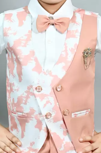 Boys cotton blend marble print 3 piece party suit set - pink