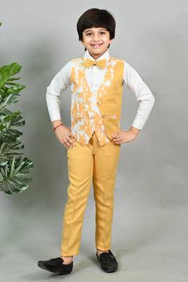Boys cotton blend marble print 3 piece party suit set - yellow 1