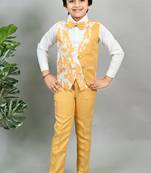 Boys cotton blend marble print 3 piece party suit set - yellow