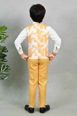Boys cotton blend marble print 3 piece party suit set - yellow 2