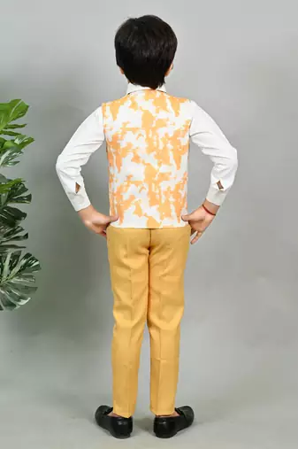 Boys cotton blend marble print 3 piece party suit set - yellow