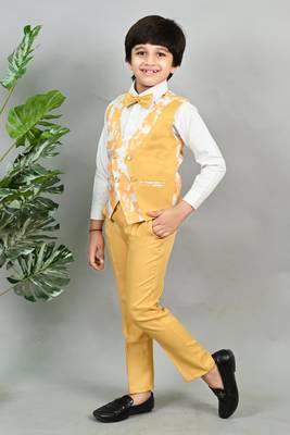 Boys cotton blend marble print 3 piece party suit set - yellow 3