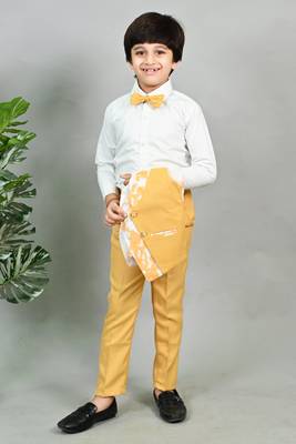 Boys cotton blend marble print 3 piece party suit set - yellow 4