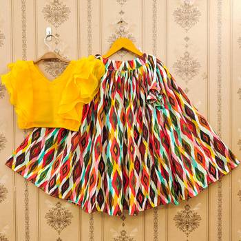 Vibrant ikat print lehenga set with ruffle blouse 1