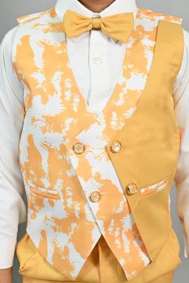 Boys cotton blend marble print 3 piece party suit set - yellow 5
