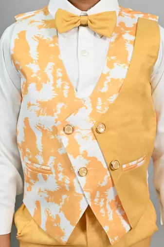 Boys cotton blend marble print 3 piece party suit set - yellow