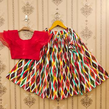 Vibrant ikat print lehenga set with ruffle blouse 1