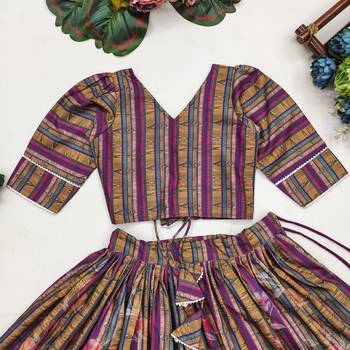 Elegant floral lehenga set with striped jacket blouse 2