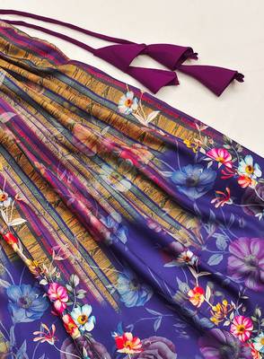 Elegant floral lehenga set with striped jacket blouse 3