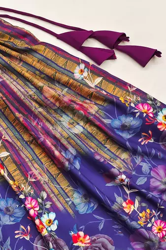 Elegant floral lehenga set with striped jacket blouse