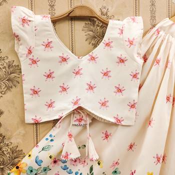 Elegant floral lehenga set with striped jacket blouse 2