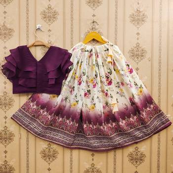 Floral print lehenga set with ruffle blouse 1