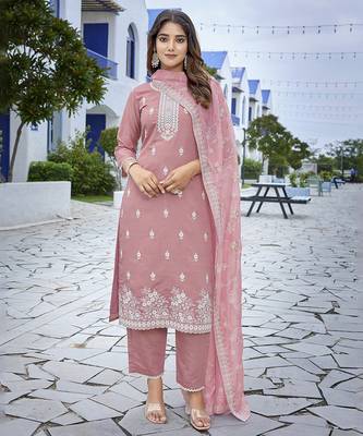 Mauve pink sophisticated chanderi fabric embroidered work girlie suits 1