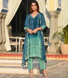 Rama beautiful embroidery work with printed chinon silk fabric suit