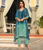 Rama beautiful embroidery work with printed chinon silk fabric suit