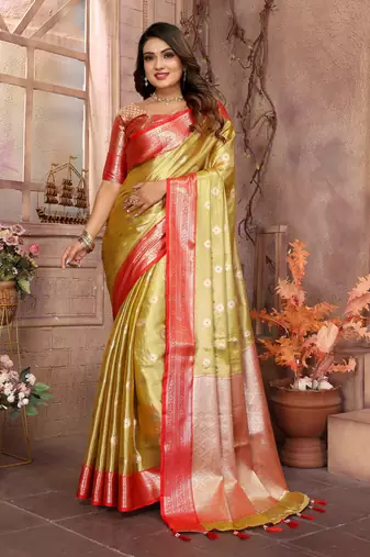 Olive tissue silk art kanjeevaram silk saree