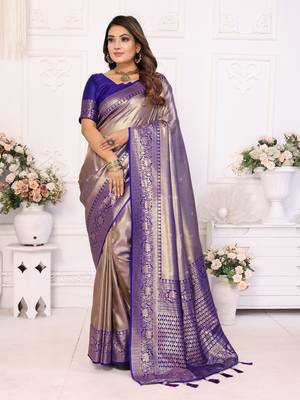 Blue tissue silk art kanjeevaram silk saree 1