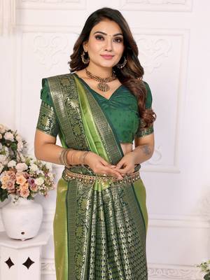 Mahendi tissue silk art kanjeevaram silk saree 4