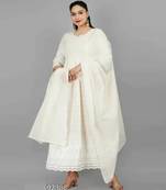 Cream cotton Embroidered Chikankari Anarkali Kurti Set