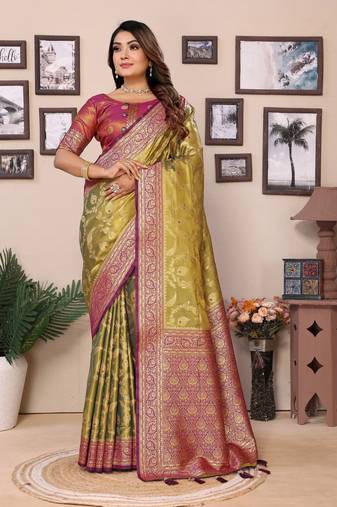 Dark olive tissue silk art kanjeevaram silk saree