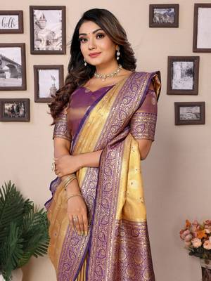 Gold tissue silk art kanjeevaram silk saree 4