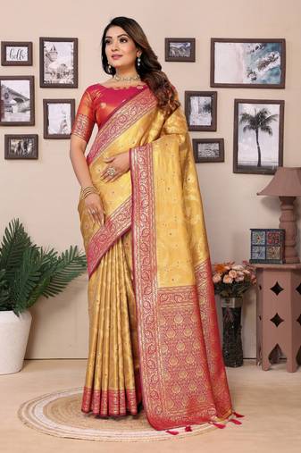 Mustard tissue silk art kanjeevaram silk saree