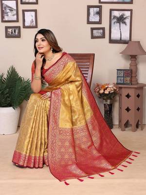 Mustard tissue silk art kanjeevaram silk saree 2
