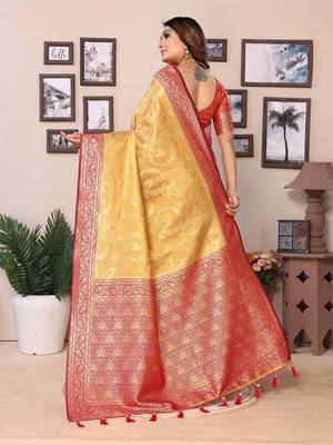 Mustard tissue silk art kanjeevaram silk saree 3