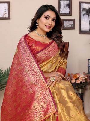 Mustard tissue silk art kanjeevaram silk saree 4