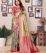 Olive tissue silk art kanjeevaram silk saree