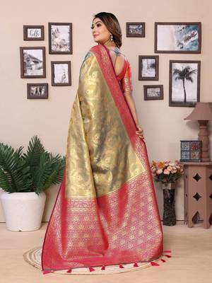 Olive tissue silk art kanjeevaram silk saree 3