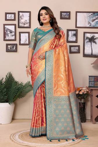 Orange tissue silk art kanjeevaram silk saree
