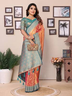 Orange tissue silk art kanjeevaram silk saree 2