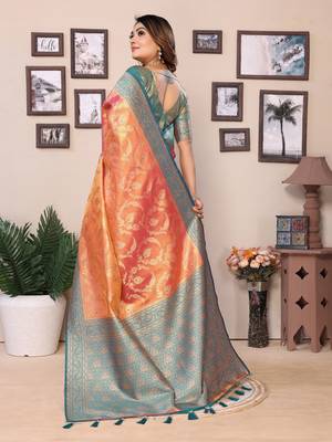 Orange tissue silk art kanjeevaram silk saree 3
