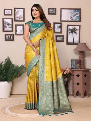 Yellow tissue silk art kanjeevaram silk saree 1