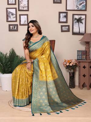 Yellow tissue silk art kanjeevaram silk saree 2