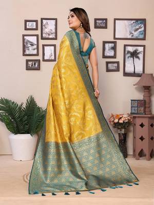 Yellow tissue silk art kanjeevaram silk saree 3