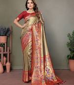 Beige paithani tissue art silk saree