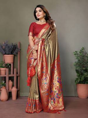 Beige paithani tissue art silk saree 2