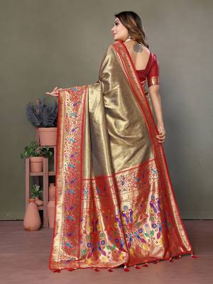 Beige paithani tissue art silk saree 3