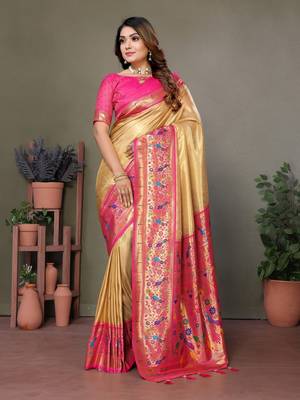 Gold tissue silk art paithani silk saree 1