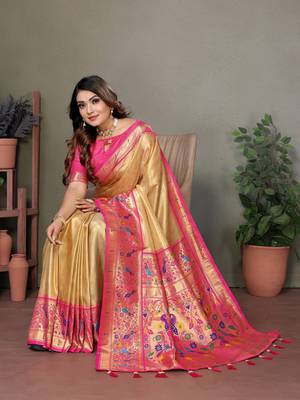 Gold tissue silk art paithani silk saree 2