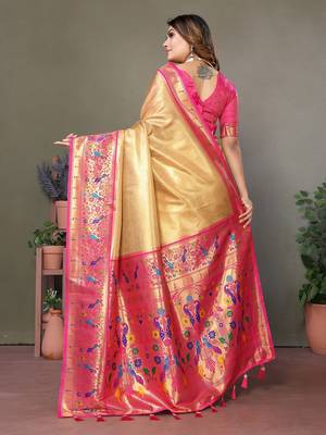 Gold tissue silk art paithani silk saree 3