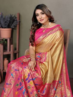 Gold tissue silk art paithani silk saree 4