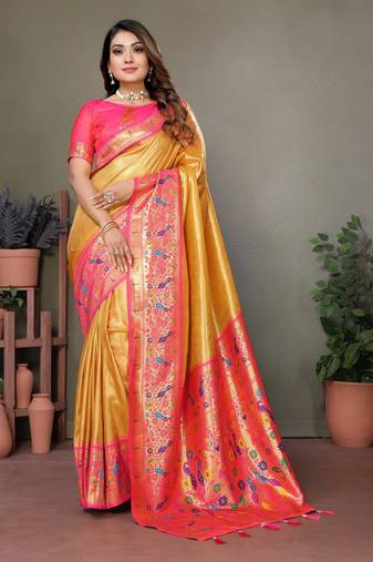 Mustard tissue silk art paithani silk saree