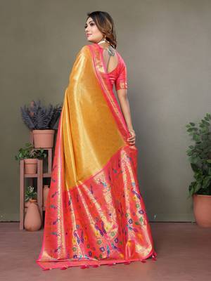 Mustard tissue silk art paithani silk saree 3