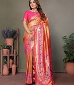 Orange tissue silk art paithani silk saree