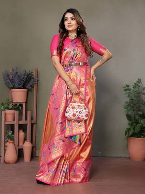 Orange tissue silk art paithani silk saree 2